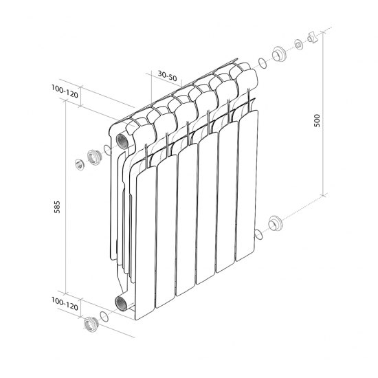 Алюминиевый радиатор Indigo 500 - 12 секции