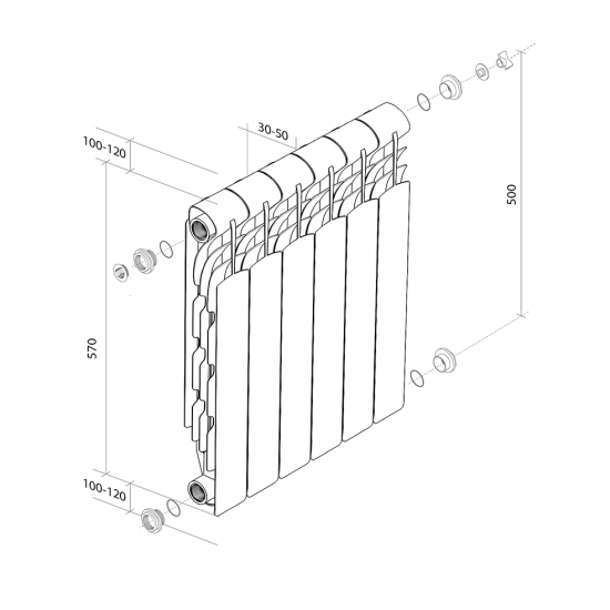 Алюминиевый радиатор Revolution 500 - 12 секции